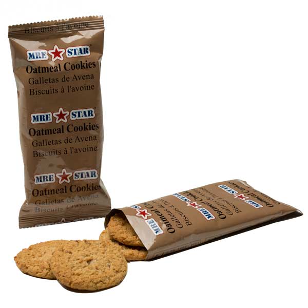 MRE Star Oatmeal Cookies packaging with cookies on a white background