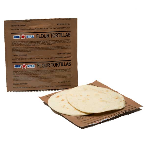 MRE Star flour tortillas with packaging on a white background