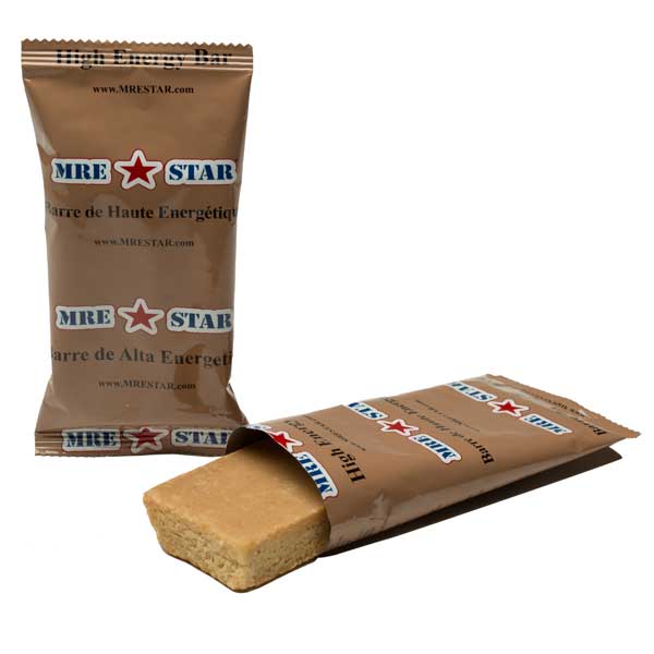 MRE Star energy bar with packaging on a white background