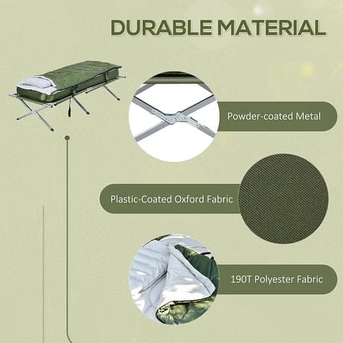 Folded view of the camping cot showing compact frame for transport and storage in vehicle trunks
