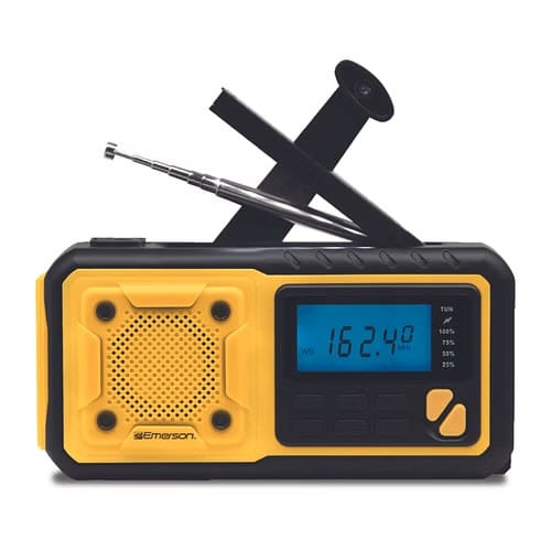 Top view showing integrated solar charging panel on the ER-7051 emergency radio