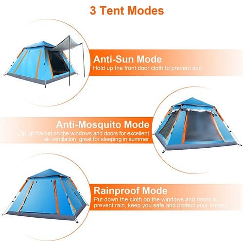 Close-up of stainless rods, reinforced corners, mesh doors and taped seams on waterproof tent