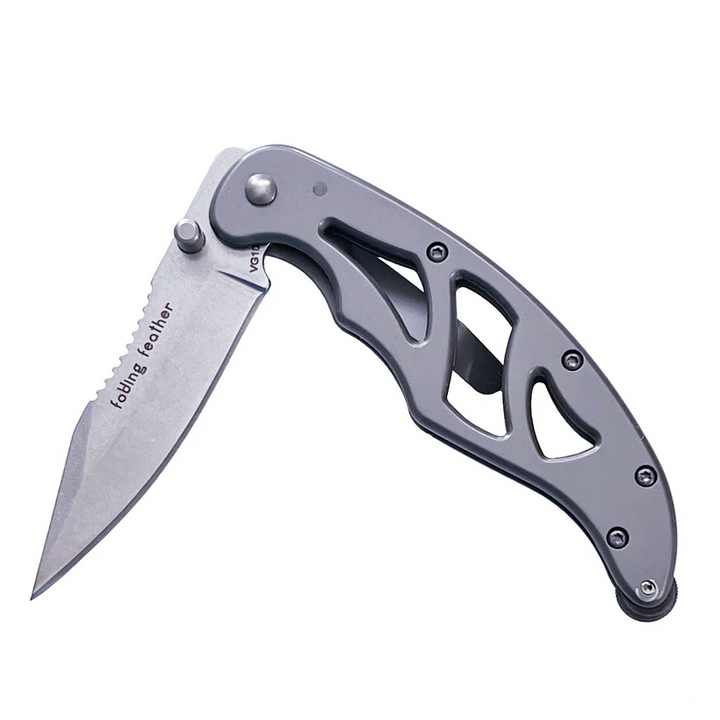 Folding Feather EDC pocketknife with VG10 blade, frame-lock handle, and integrated EverSpark ferro rod fire starter