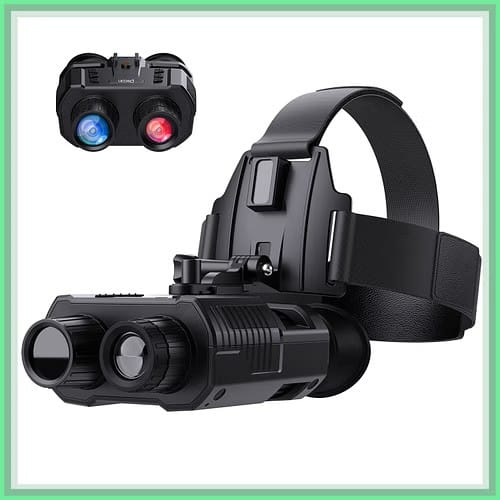 Helmet-mount night-vision binoculars with head strap and dual-lens IR design