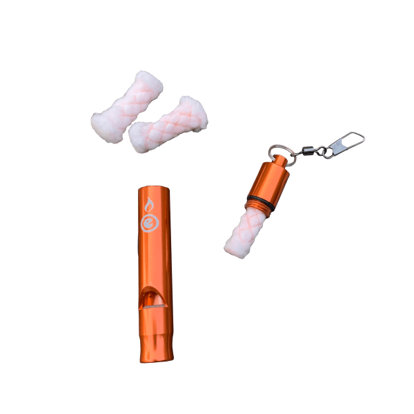 Wombat Whistle II emergency whistle with waterproof vial and TinderQuik tabs (orange)