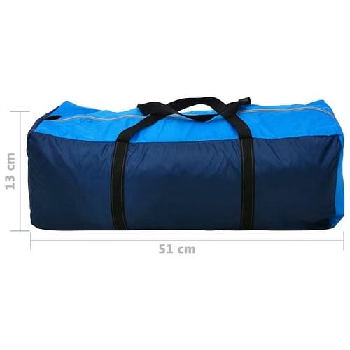 Compact carry bag for the navy/light blue 4-person camping tent for easy transport and storage