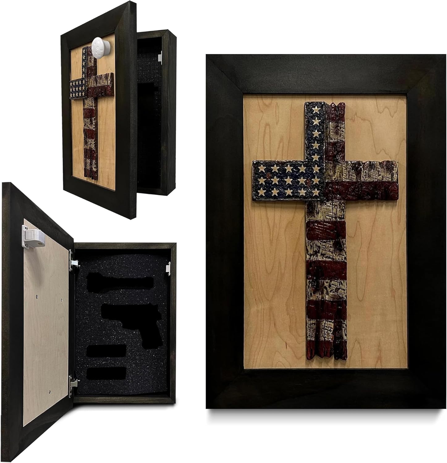 American Flag Cross Decorative Wall-Mounted Secure Gun Cabinet