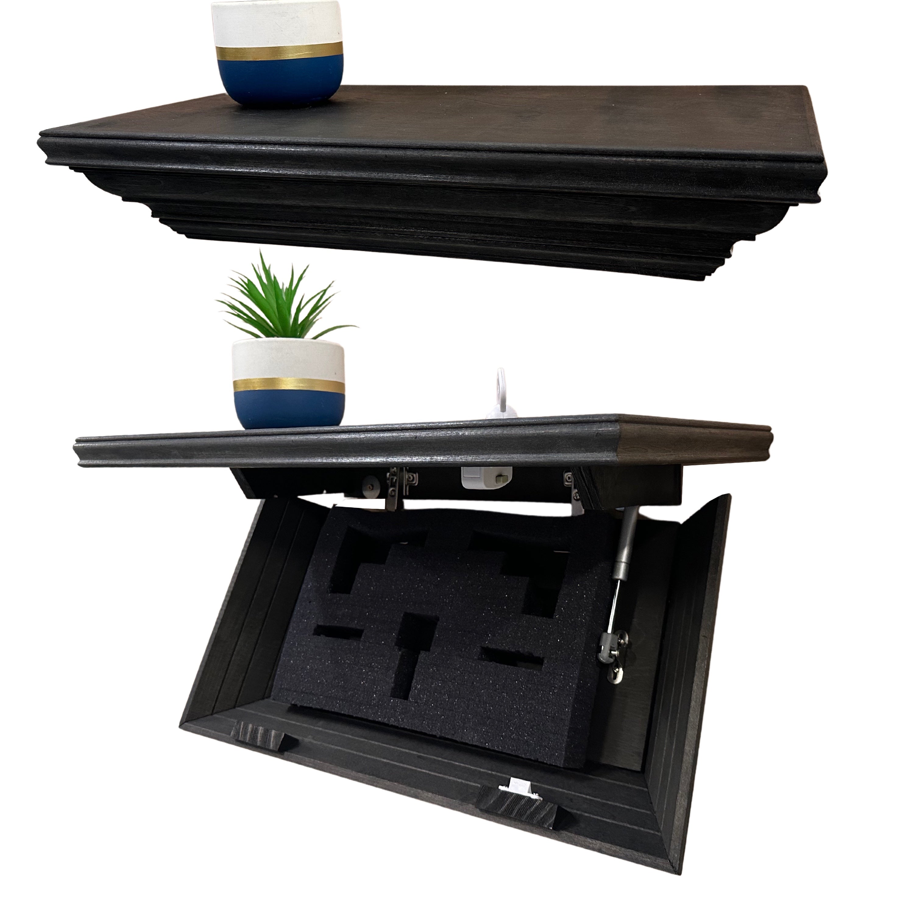 Black Concealed Gun Storage Wooden Floating Shelf With Magnetic Lock