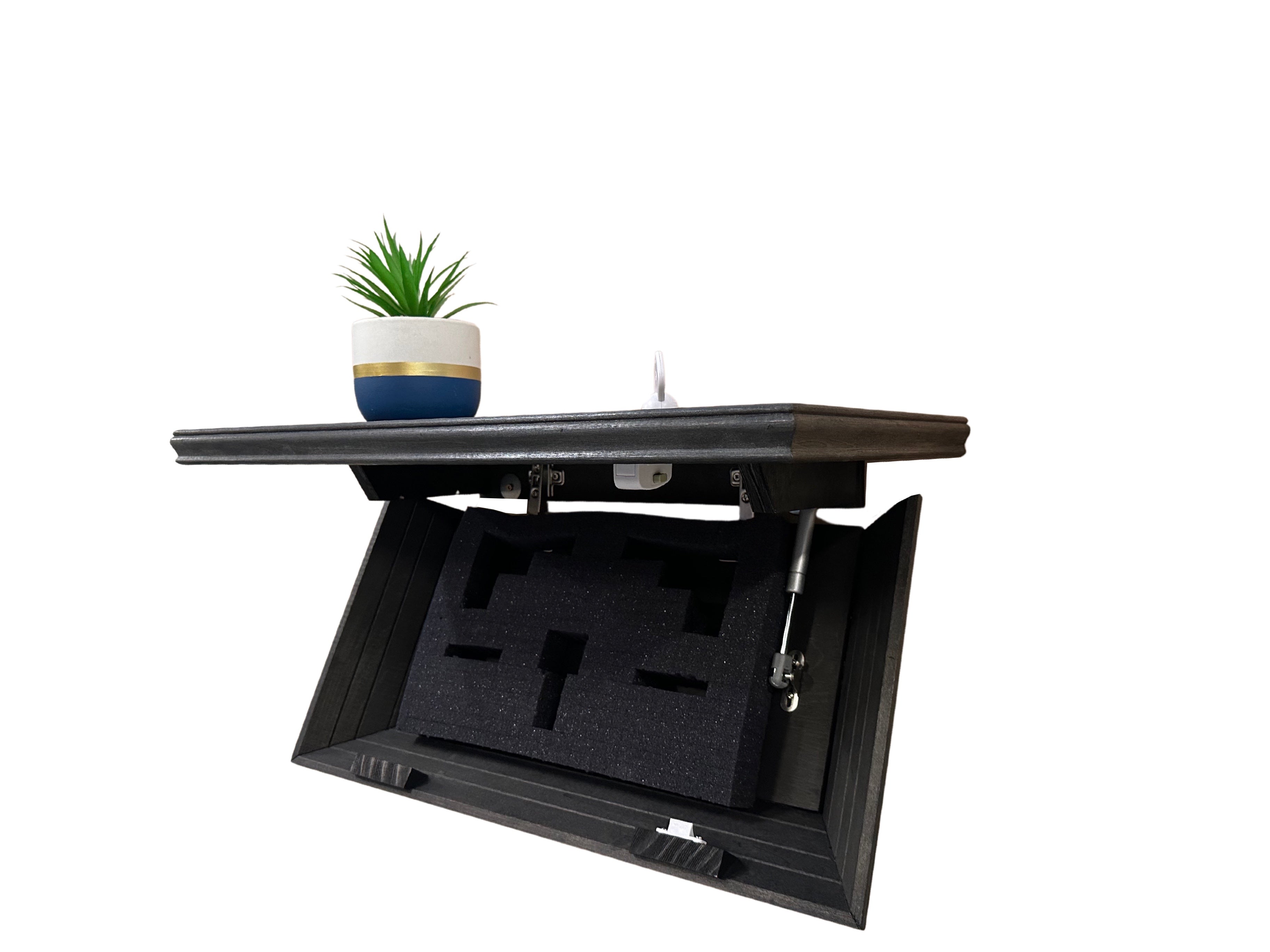 Black Concealed Gun Storage Wooden Floating Shelf With Magnetic Lock