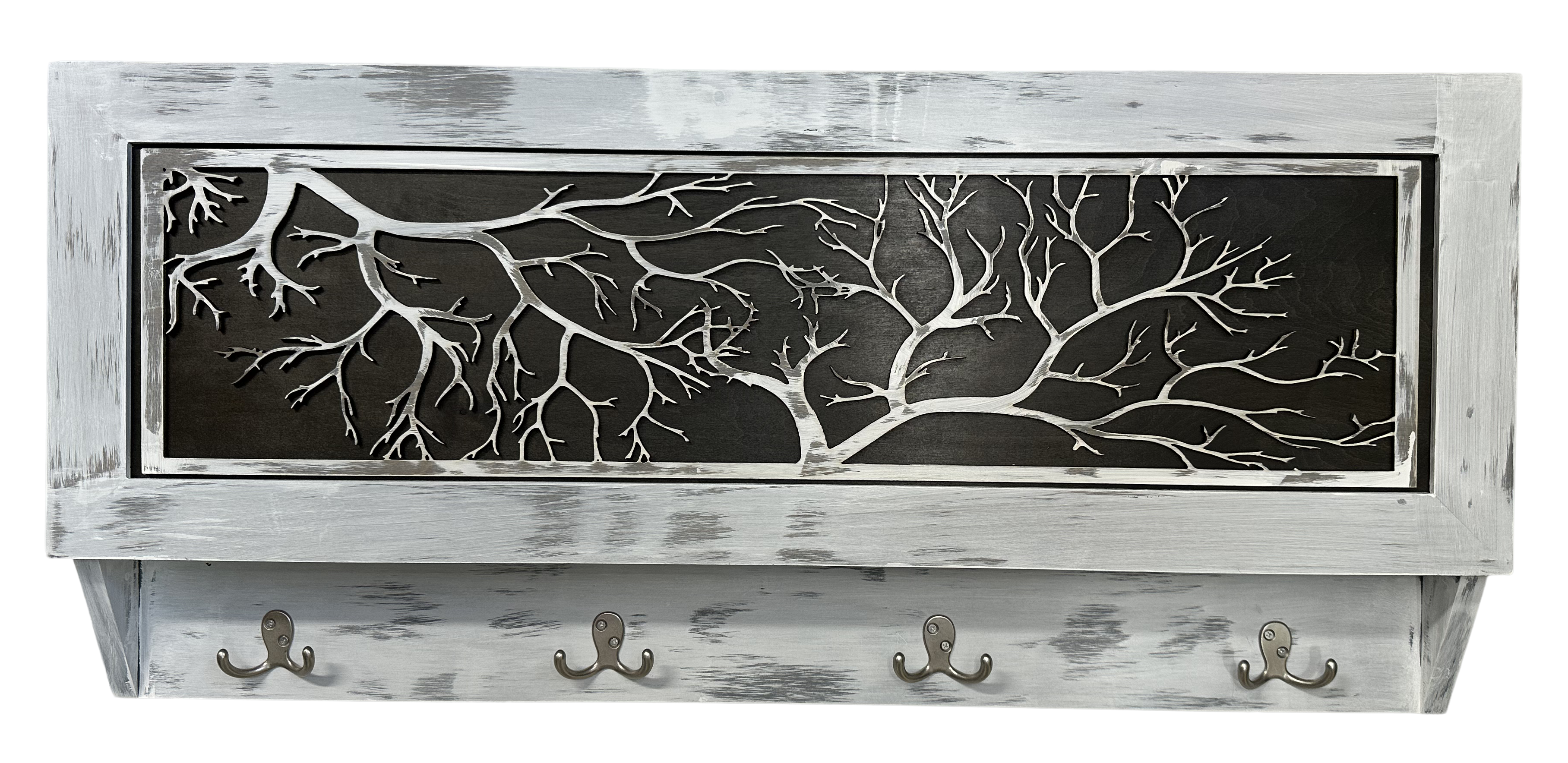Winter Family Tree Wooden Coat Rack w/ Magnetic Lock Gun Concealment
