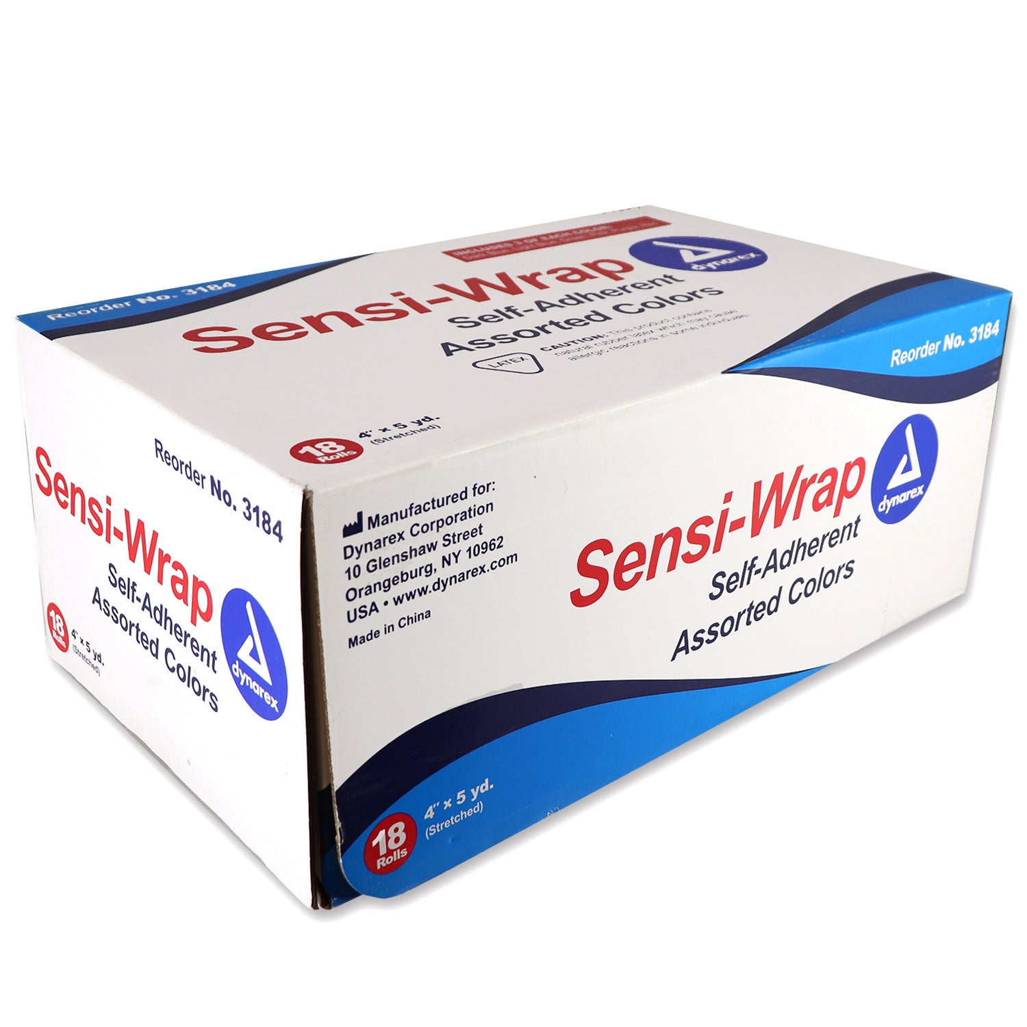 Vendaje autoadhesivo Dynarex Sensi Wrap - Arcoíris, 3 de cada color, 4" x 5 yardas, 18 unidades