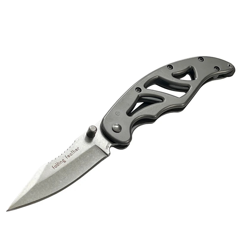 Folding knife with a gray handle on a white background