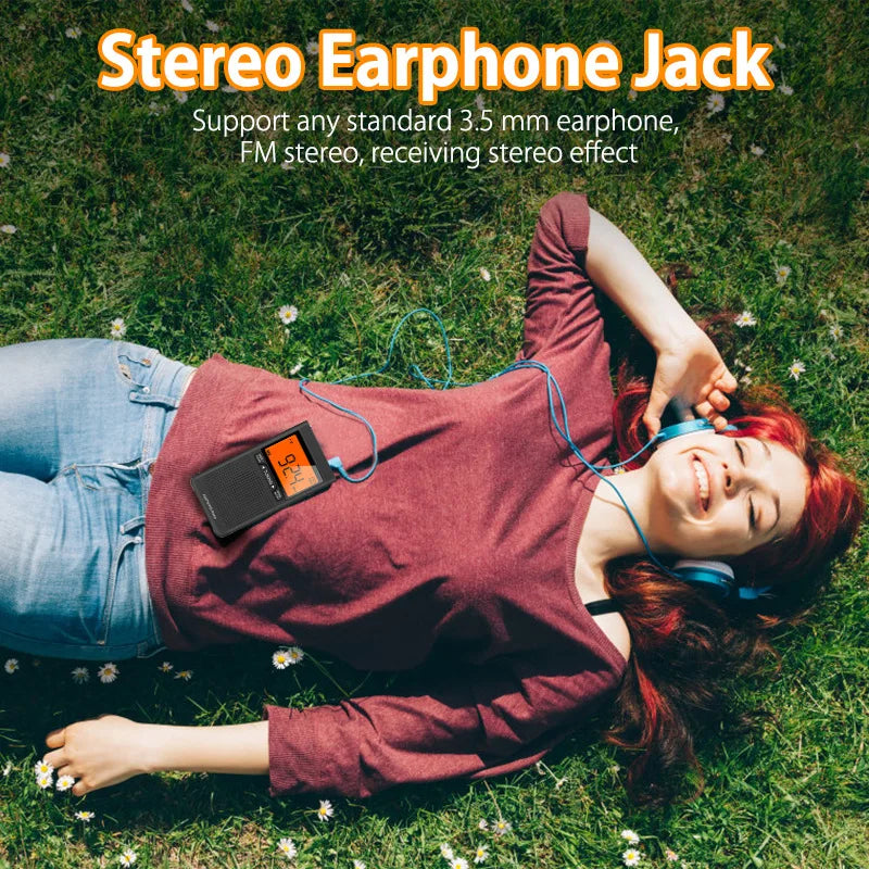 Radio Portable AM FM Radio Mini Emergency Handheld Pocket Built-in Speaker Weather Radio Station With Headphone Jack Alarm Clock