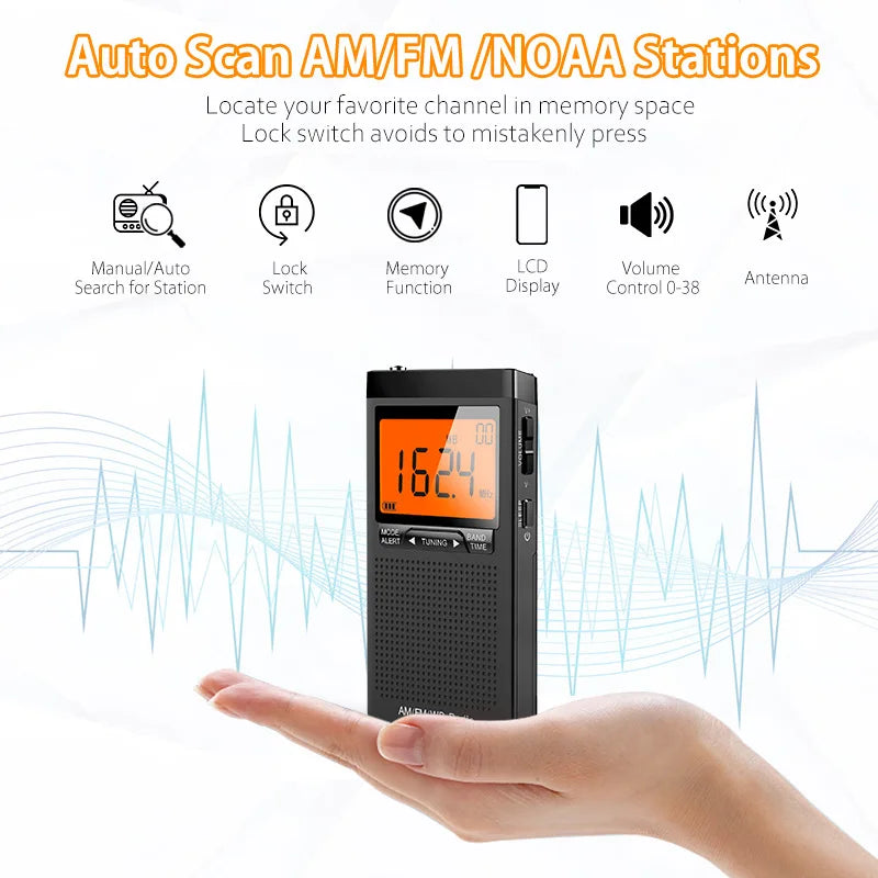 Am Fm Weather Radio Portable Emergency Pocket Radio Mini Handheld Radio Receiver With Weather Warning NOAA AM FM Weather Radio