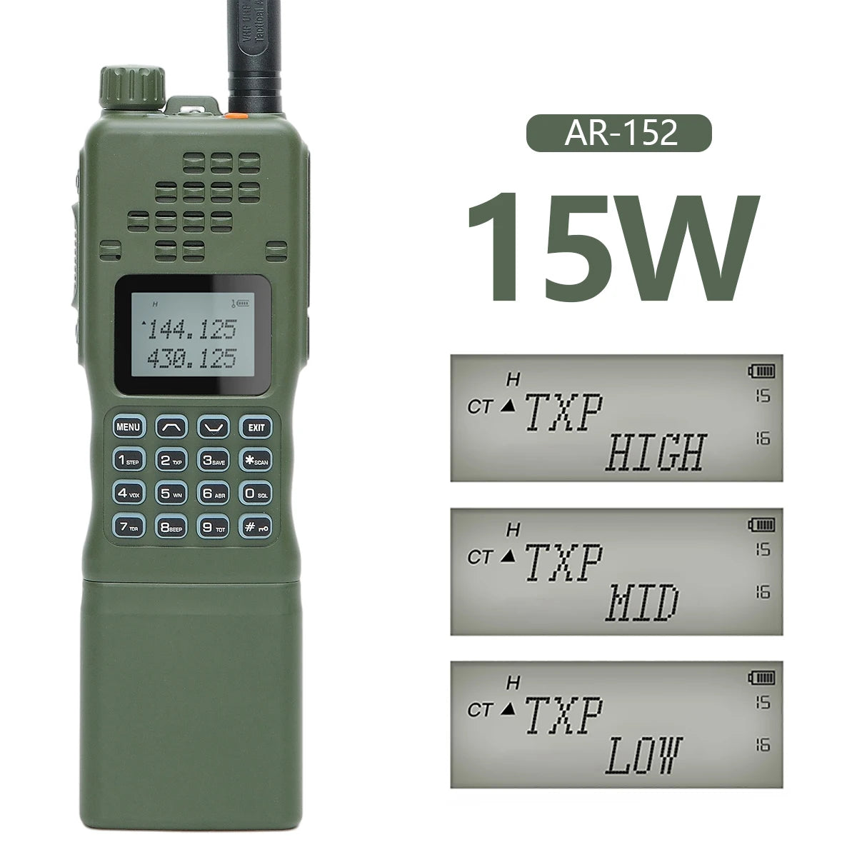 Walkie-talkie Baofeng AR-152 de 15 W, potente radio bidireccional CB, batería de 12000 mAh, transceptor táctico de largo alcance AN PRC-152 de doble banda
