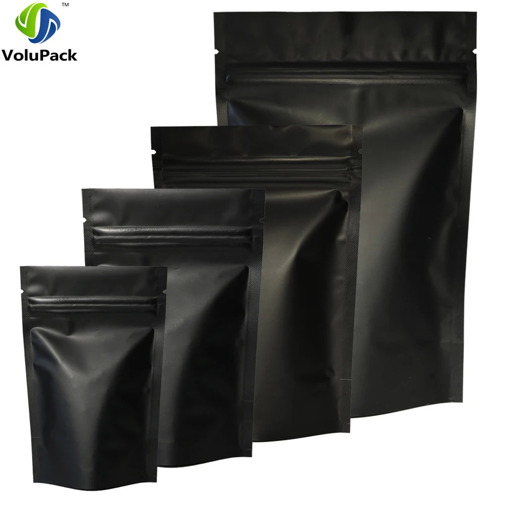 High Quality 100pcs Heat Seal Zip Lock Package Bags Aluminum Foil Mylar Tear Notch Matte Black Stand Up Bag Wholesale - BSG