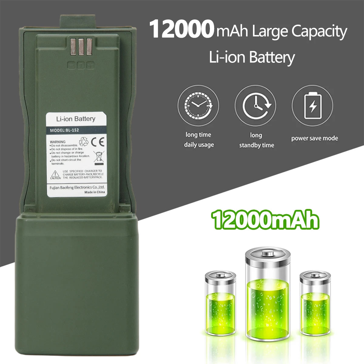 Walkie-talkie Baofeng AR-152 de 15 W, potente radio bidireccional CB, batería de 12000 mAh, transceptor táctico de largo alcance AN PRC-152 de doble banda