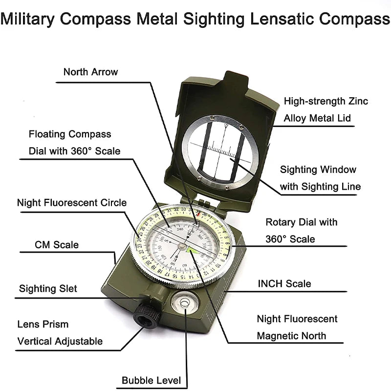 Waterproof Compass Outdoor Gadget Sports Goniometer Camping Hiking Mountaineering Brand Professional Military Army Metal Sight - BSG