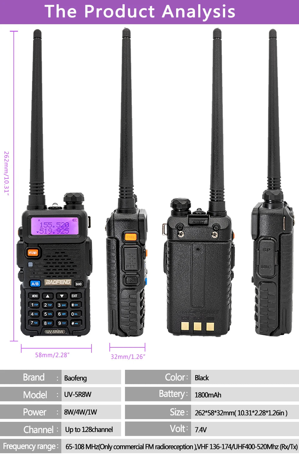 Baofeng UV-5R 8W Dual-Band Long-Range Walkie Talkie