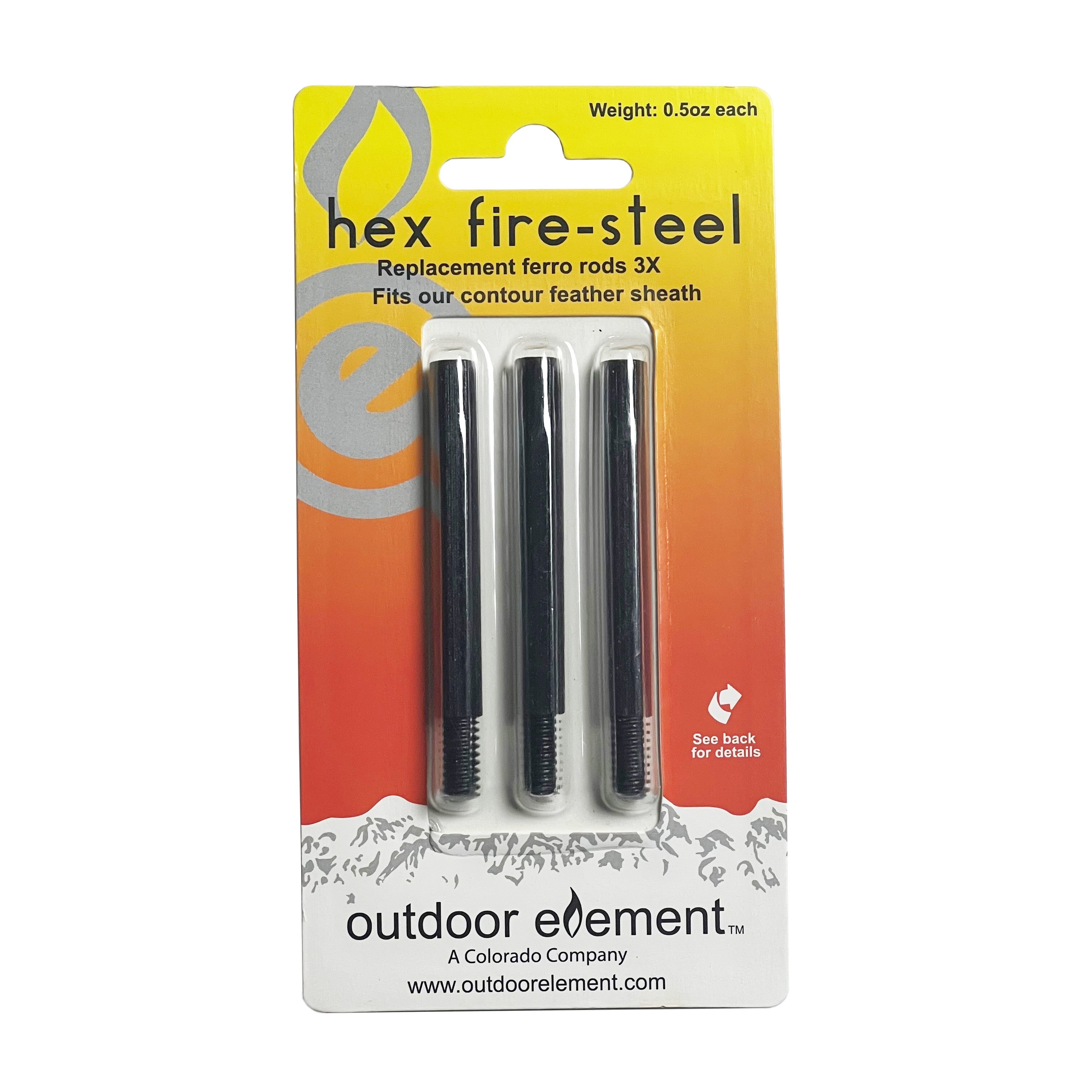 Hex Fire - Steel Replacement 3pk Ferro Rods for Contour Feather Knife - BSG