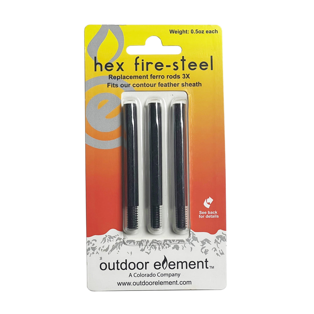 Hex Fire - Steel Replacement 3pk Ferro Rods for Contour Feather Knife - BSG