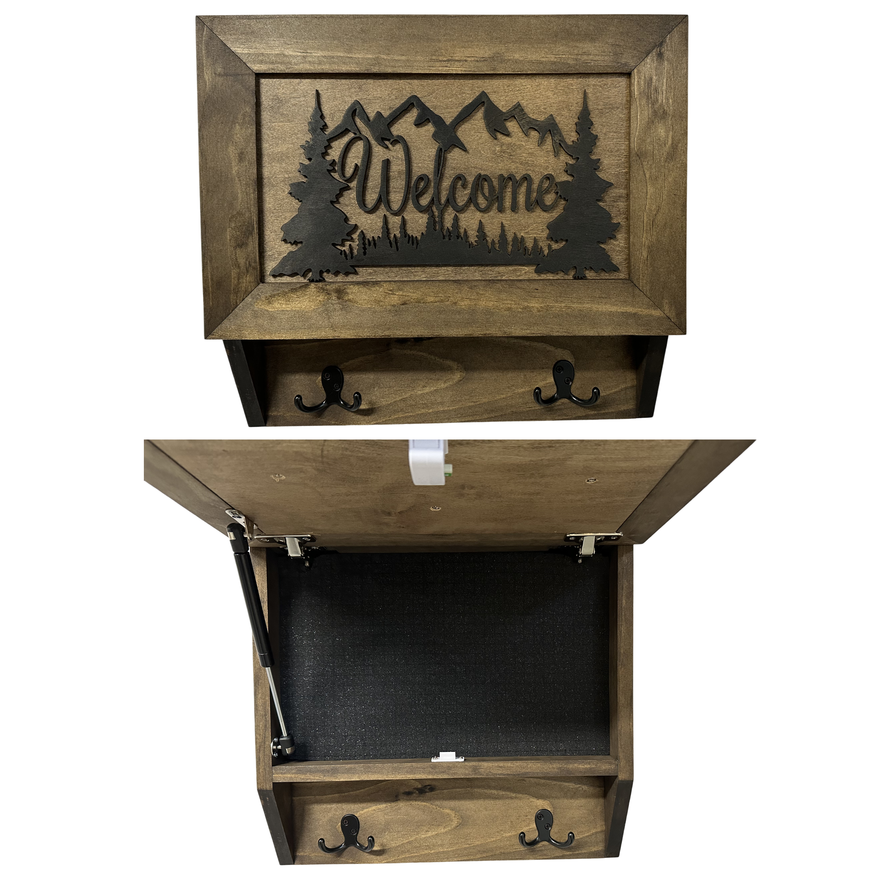 Rustic Mountain Welcome Wall-Mounted Gun Cabinet – Concealed Lockable Storage for Your Home