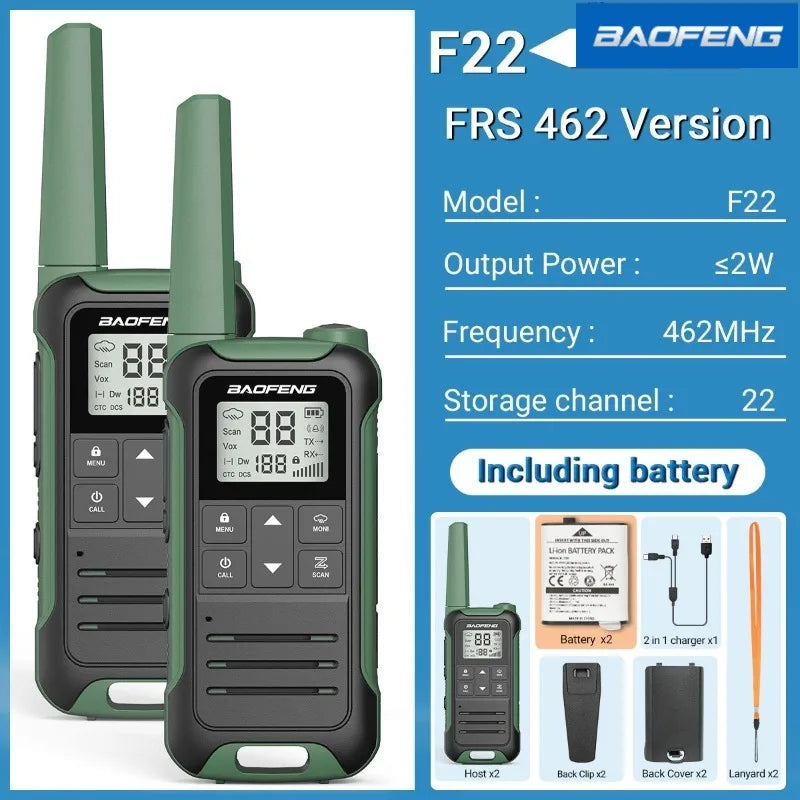 Baofeng FR22 Walkie-talkie PMR/FRS Outdoor Waterproof Radios TYPE-C Cable One Pair of Radios Orange Two Sets of Walkie Talkie