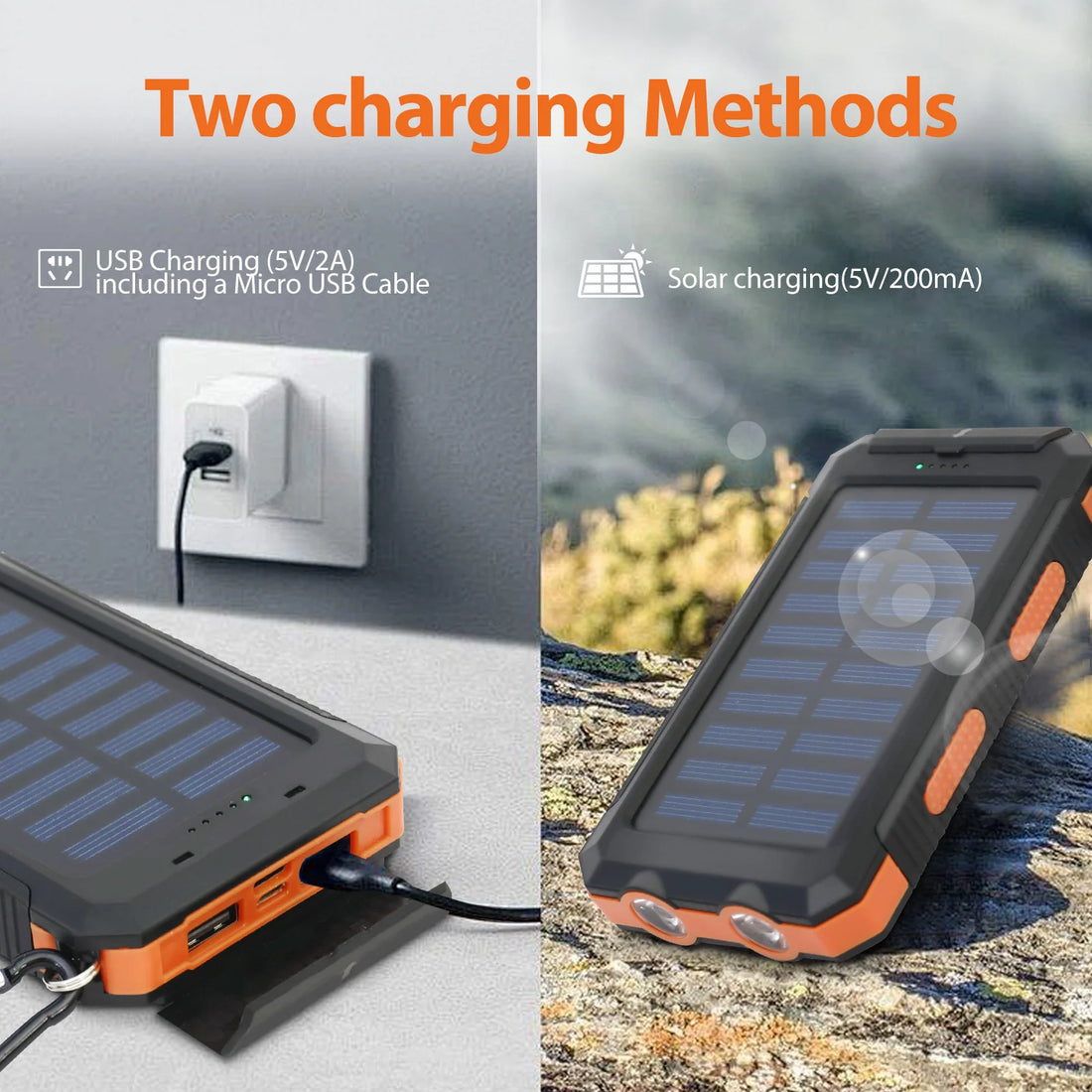 20000mAh Solar Power Bank – Waterproof Portable Solar Charger