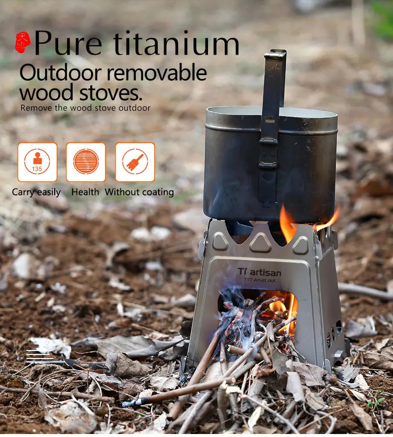 Tiartisan Titanium Outdoor Foldable Wood Stove Hiking Picnic Ultralight Portable Fire Burner Stove Multi-purpose Camping gear