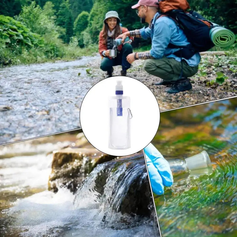Foldable Water Bottle With Filter Water Purifier Bottle 1000ml Water Bottle Filter Container Reusable Outdoor Filtered Water Bag