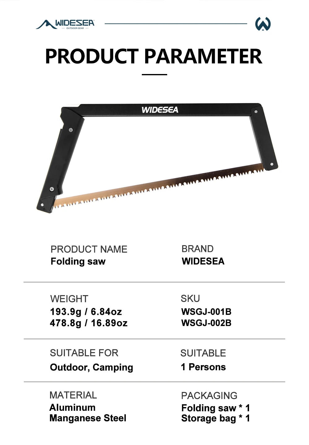 Widesea Folding Hand Saw - Manganese Steel Blade Aluminum Alloy Frame Portable Camping Saw for Tree Pruning Wood Cutting Outdoor