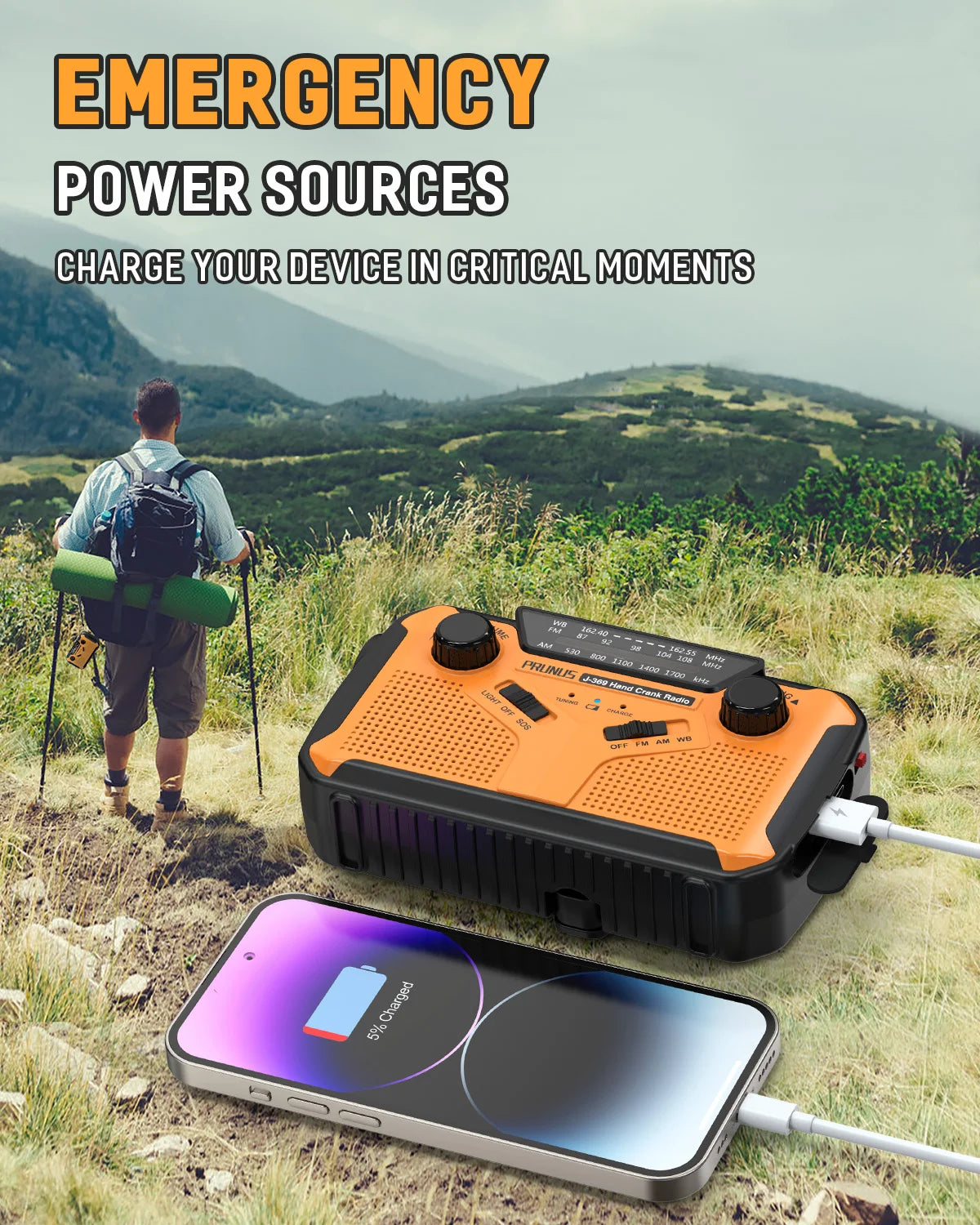3000mAh Portable Emergency Solar Power Radio Hand Crank Charging AM/FM Weather Radio Led Reading Flashlight Bank Phone Charger