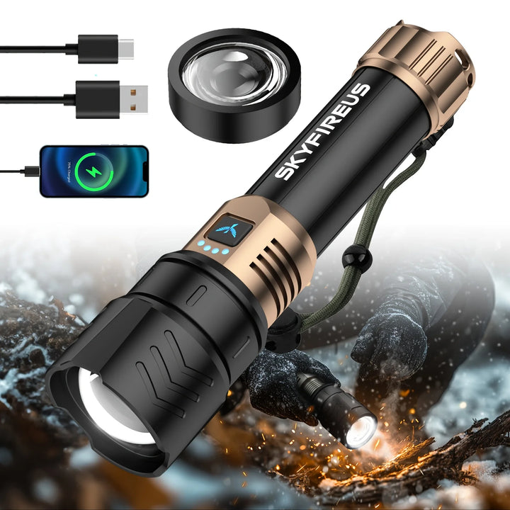 Skyfireus High-Lumens Rechargeable LED Flashlight with Ignition Lens