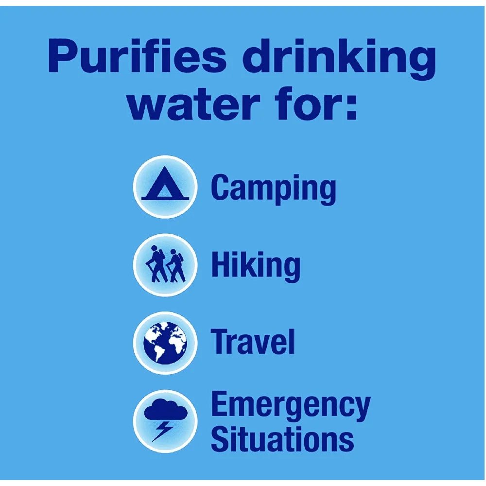 Water Purification Tablets 100 Count Two - Step Process Drinking Water Treatment Effective Against Bacteria Giardia Lightweight - BSG