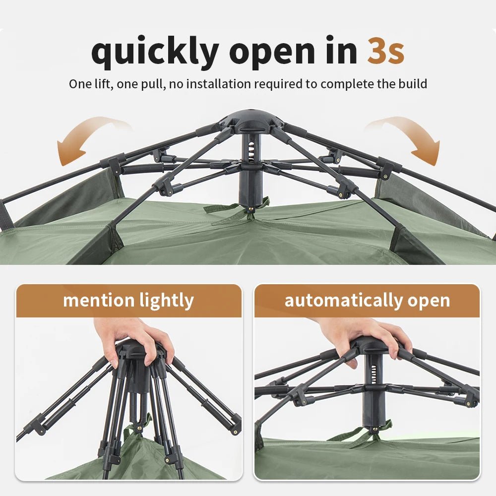 Naturehike Camping Automatic Tent One Touch Waterproof Roof Top Tents Double Door 3 Person Tent Outdoor Beach Fish Shelter Tent - BSG