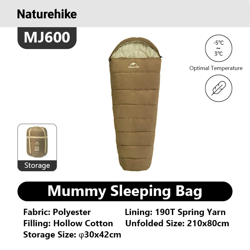 Naturehike Mummy Sleeping Bags MJ300/MJ600 Cotton Camping Adults Sleeping Bag Ultra Winter Warm Mummy Sleeping Bag Indoor - BSG