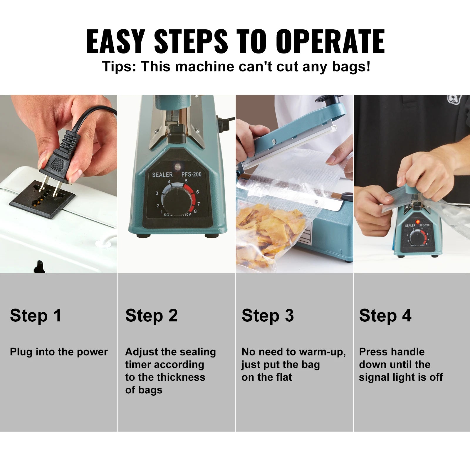 SucceBuy 8/12in Impulse Shrink Wrap Sealer Manual Heat Poly Bag Sealing Machine with Adjustable Mode for Plastic Mylar PP Bags - BSG