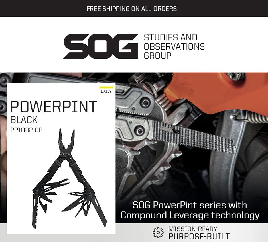 SOG PowerPint 18 - in - 1 Tactical Multi - Tool with Folding Pliers & Knife - EDC Pocket Gear for Outdoor, Hiking, Camping Survival - BSG