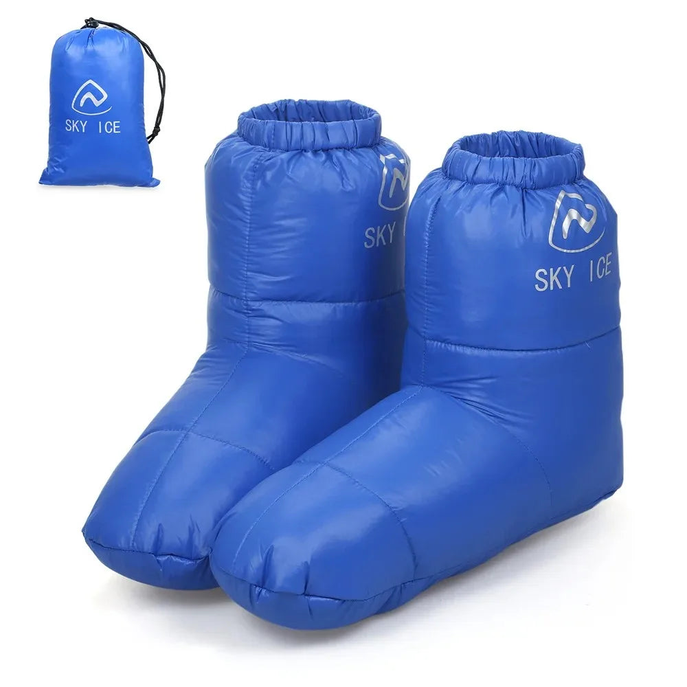 Winter Thermal Down Camping Booties – Warm Sleeping Bag Slippers for Men & Women | BasicSurvivalGear.com