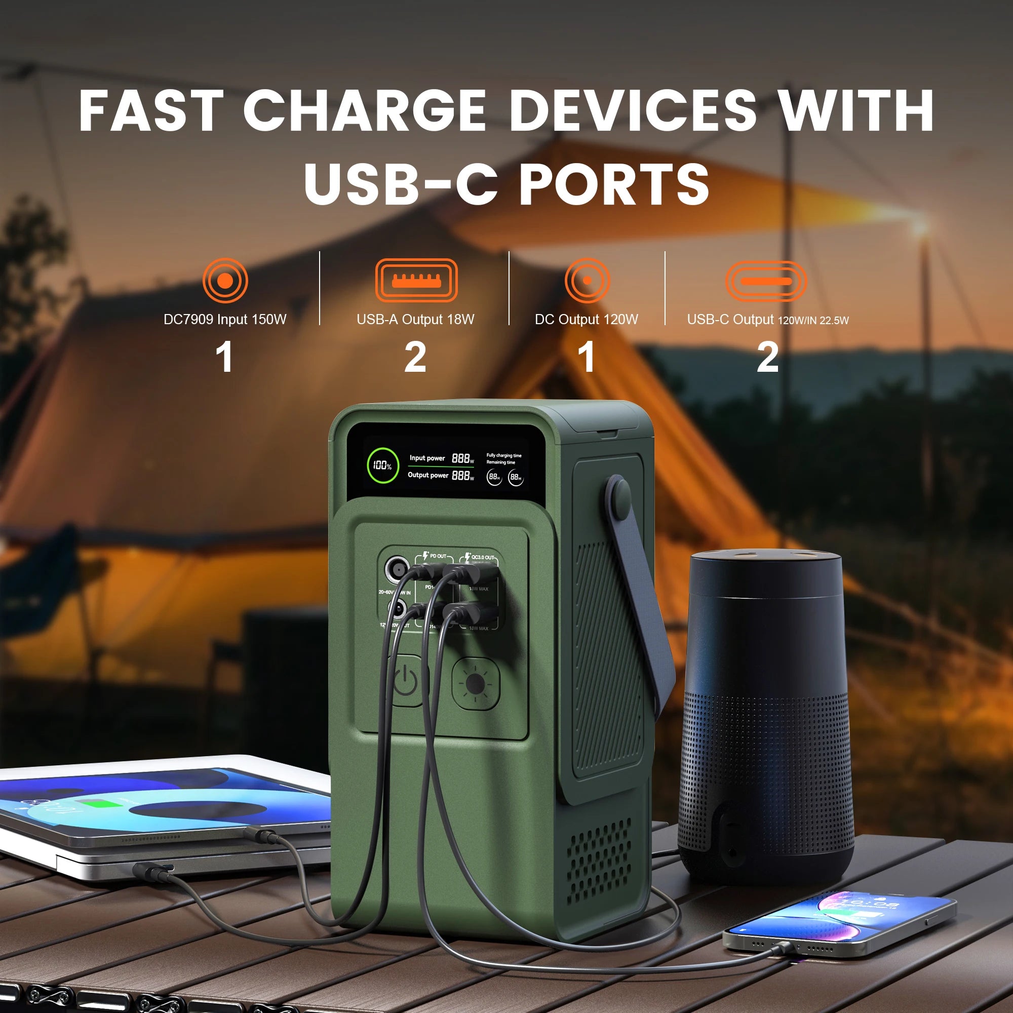 CTOLITY AP200L 192WH Portable Power Station PowerBank 200W 60000mAh LiFePo4 Batteries Solar Generator Camping Backup Power