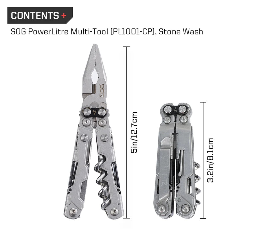 SOG 19 in 1 PowerLitre Folding Pliers Knife EDC Mini Multi - Tools Pocket Scissor Portable Outdoor Survival Multitools PL1001 - CP - BSG