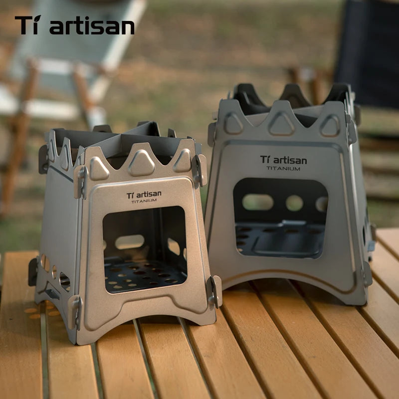 Tiartisan Titanium Outdoor Foldable Wood Stove Hiking Picnic Ultralight Portable Fire Burner Stove Multi-purpose Camping gear