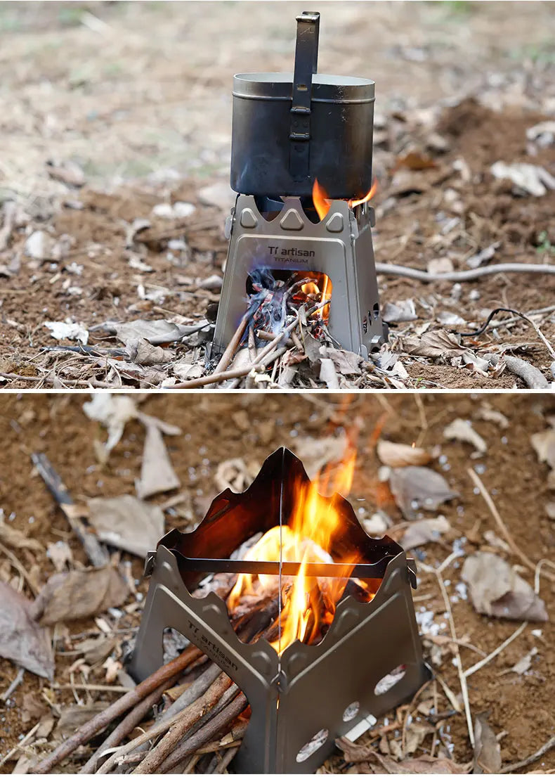 Tiartisan Titanium Outdoor Foldable Wood Stove Hiking Picnic Ultralight Portable Fire Burner Stove Multi-purpose Camping gear