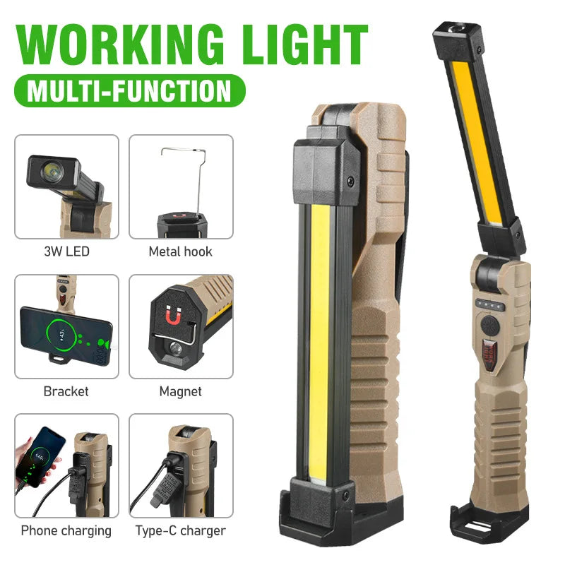 Rechargeable LED Work Light & Camping Flashlight with Red Light Modes – Waterproof Power Bank Utility Lamp
