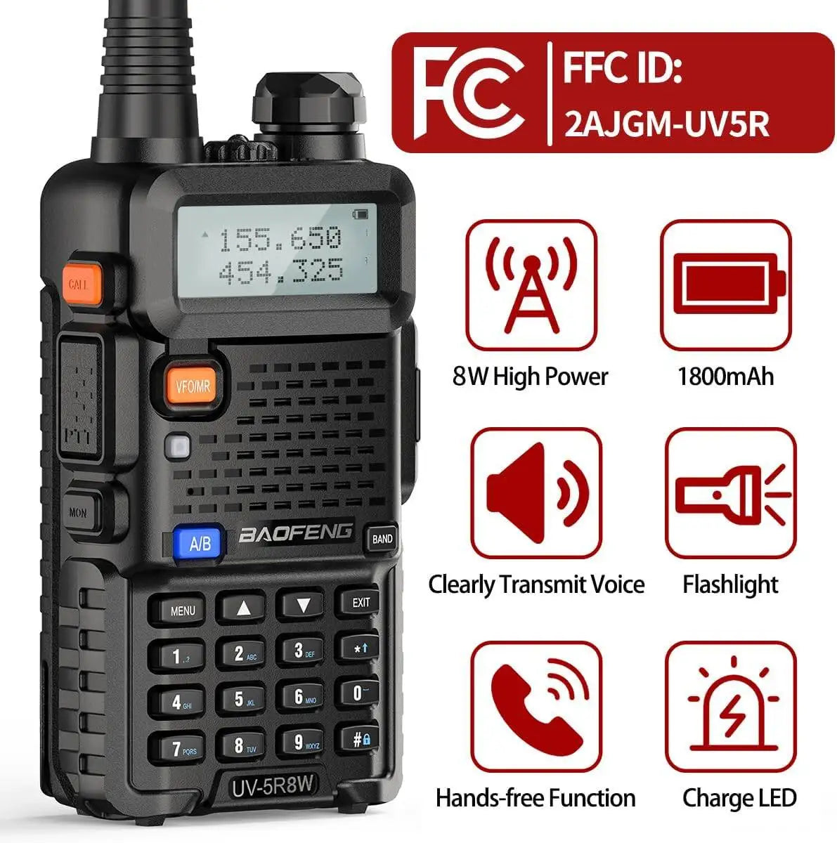 Baofeng UV-5R 8W Dual-Band Long-Range Walkie Talkie