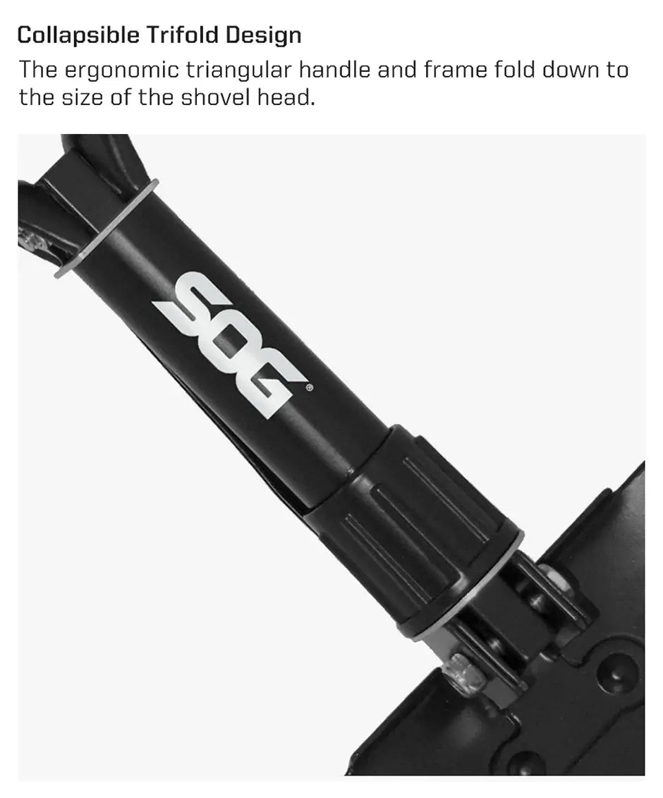 SOG Folding Shovel, Outdoor Camping Supplies, 18.25 Inch Folding Survival Shovel with Saw Edge and Tactical Shovel Carry Case