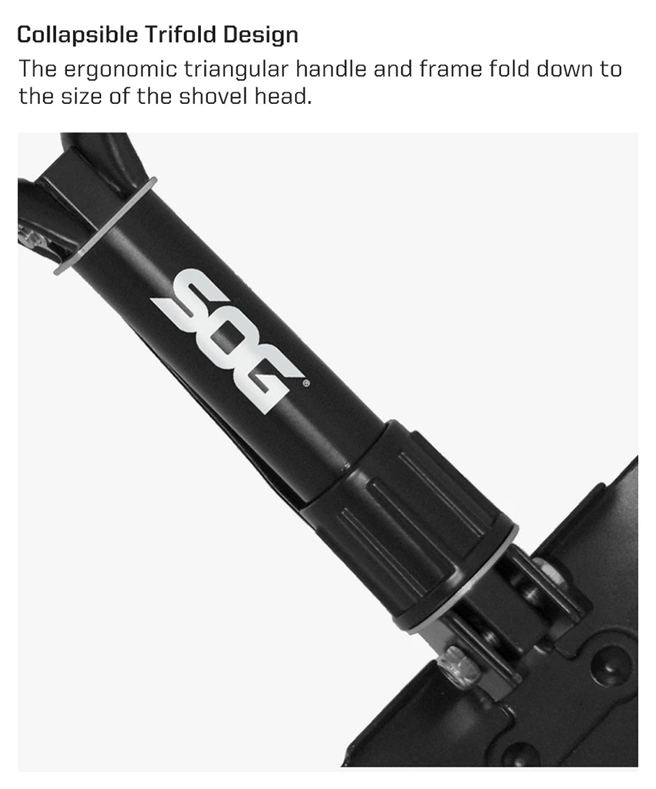 SOG Folding Shovel, Outdoor Camping Supplies, 18.25 Inch Folding Survival Shovel with Saw Edge and Tactical Shovel Carry Case