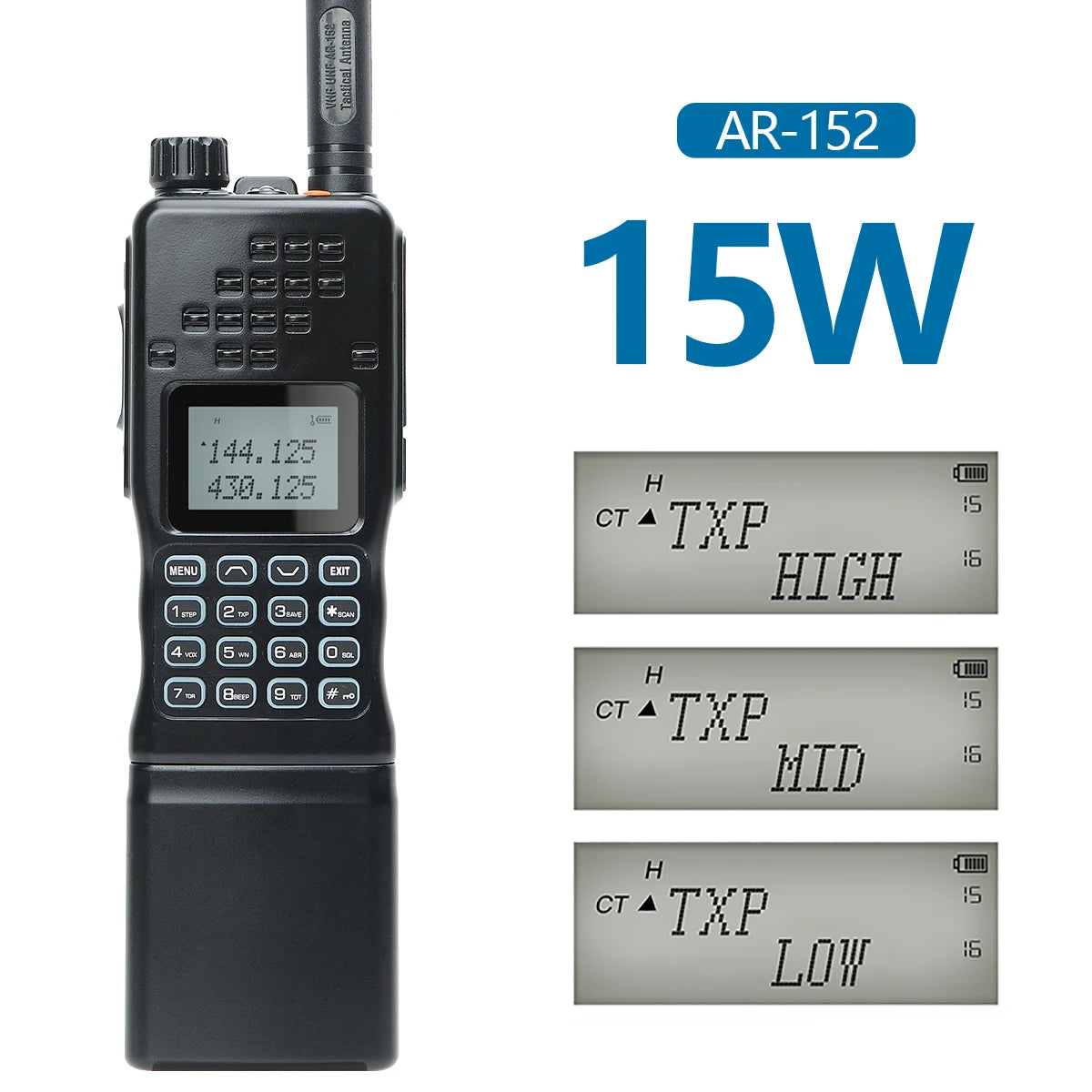 Walkie-talkie Baofeng AR-152 de 15 W, potente radio bidireccional CB, batería de 12000 mAh, transceptor táctico de largo alcance AN PRC-152 de doble banda