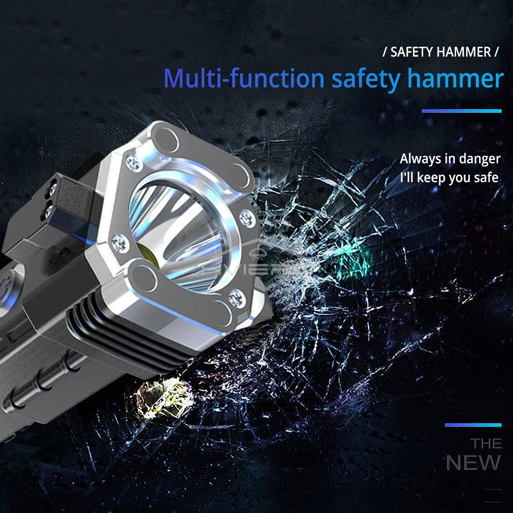 Rechargeable Vehicle Emergency Flashlight with Safety Hammer & Power Bank – Waterproof LED Survival Light