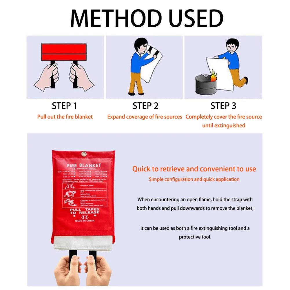 Portable Fire Blanket Fire Flame Retardant Emergency Survival Fire Shelter Safety Cover Fire Extinguisher Reusable Fireproof Mat